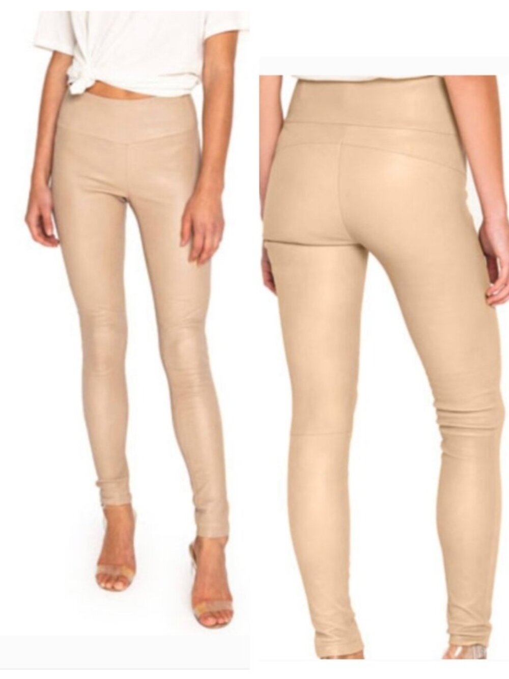 LaMarque Ama Stretchy Leather Skinny Beige Pants